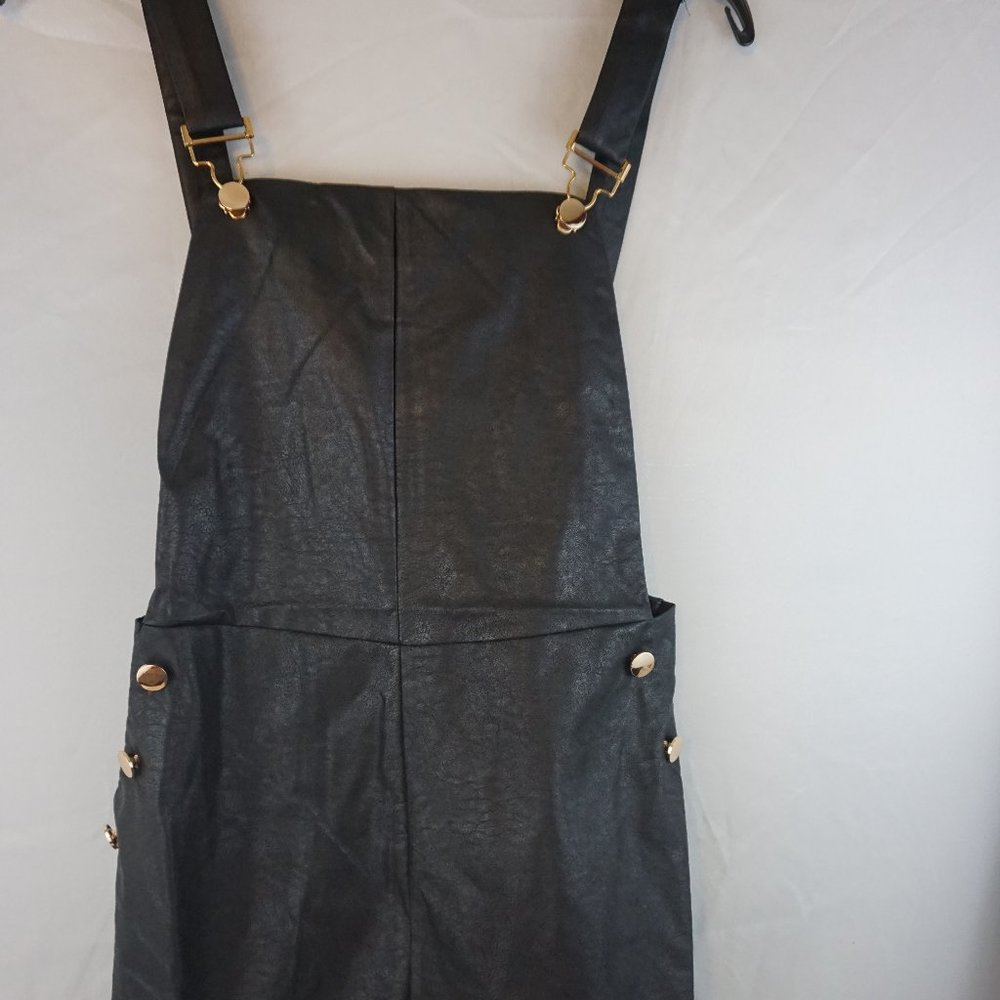 Missguided  Black Faux Leather Dungaree Romper US6